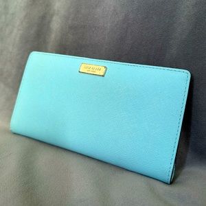 Kate Spade Teal Blue Wallet • Silver Zip and Button Closures • Tiffany Blue